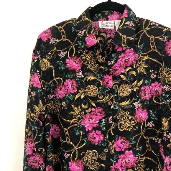 Vintage Black Pink Floral Button Down Shirt Light - Picture 3 of 7